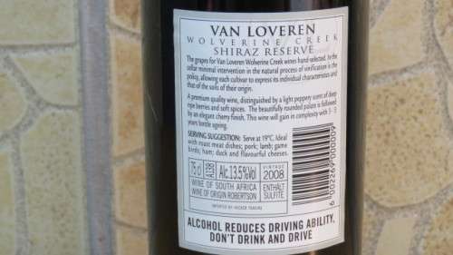 Sealed 750ml 2008 Van Loveren Wolverine Creek Shiraz Private Cellar Reserve Limited Release No. 3348