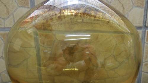 Beautiful Vintage Amber Glass Balloon Vase With Speckled Swirl Pattern H: 27 cm