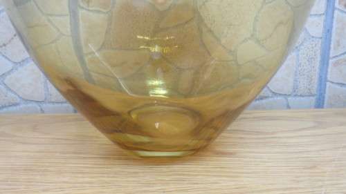 Beautiful Vintage Amber Glass Balloon Vase With Speckled Swirl Pattern H: 27 cm