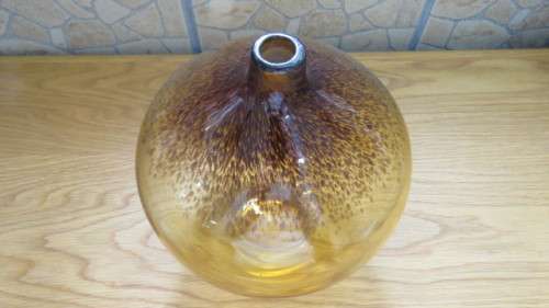 Beautiful Vintage Amber Glass Balloon Vase With Speckled Swirl Pattern H: 27 cm