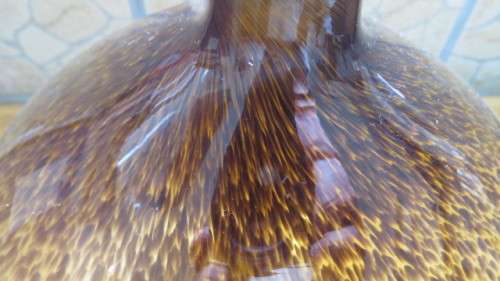 Beautiful Vintage Amber Glass Balloon Vase With Speckled Swirl Pattern H: 27 cm