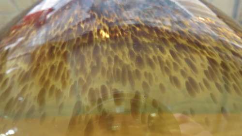 Beautiful Vintage Amber Glass Balloon Vase With Speckled Swirl Pattern H: 27 cm
