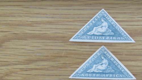 Union of SA 1926 4 Pence `Hope Sits` Series Triangular Stamps Incl. 2 Square Pairs  SOLD AS IS