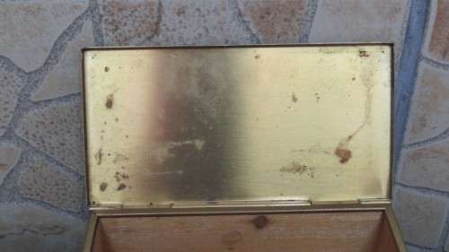 Gorgeous Vintage Grammes Inc. Green/ Gold Etched Metal Lined Wooden Trinket Box 16,3 x 8,7 x 5,5 cm