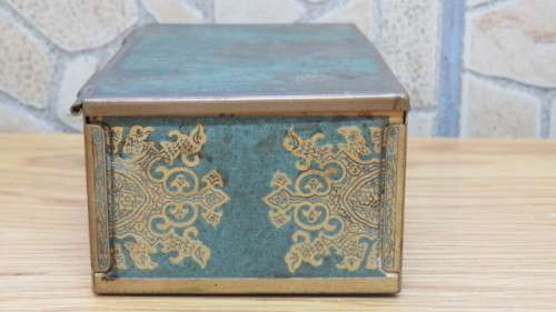 Gorgeous Vintage Grammes Inc. Green/ Gold Etched Metal Lined Wooden Trinket Box 16,3 x 8,7 x 5,5 cm