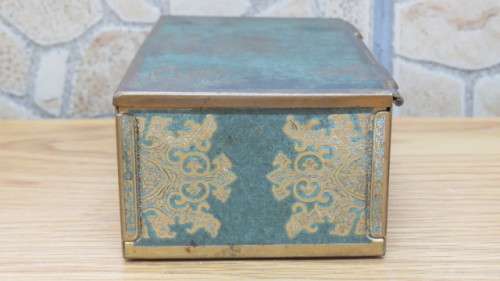 Gorgeous Vintage Grammes Inc. Green/ Gold Etched Metal Lined Wooden Trinket Box 16,3 x 8,7 x 5,5 cm