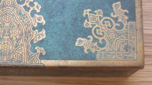Gorgeous Vintage Grammes Inc. Green/ Gold Etched Metal Lined Wooden Trinket Box 16,3 x 8,7 x 5,5 cm