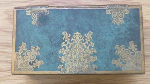 Gorgeous Vintage Grammes Inc. Green/ Gold Etched Metal Lined Wooden Trinket Box 16,3 x 8,7 x 5,5 cm