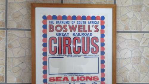 Vintage `Boswell`s Great Railroad Circus` Framed Advertising Poster COURIER ONLY 109,5 x 47,5 cm