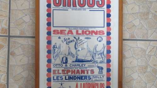 Vintage `Boswell`s Great Railroad Circus` Framed Advertising Poster COURIER ONLY 109,5 x 47,5 cm