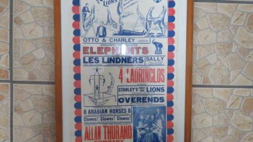 Vintage `Boswell`s Great Railroad Circus` Framed Advertising Poster COURIER ONLY 109,5 x 47,5 cm