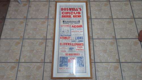 Vintage `Boswell`s 1938 Circus and Animal Arena` Framed Advertising Poster COURIER ONLY