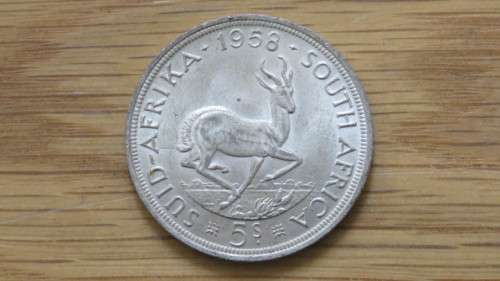 Union of South Africa Silver 1958 Five Shillings Coin 28.3 g