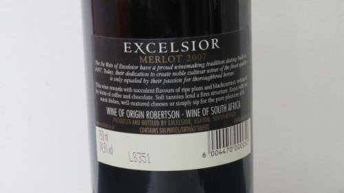 Sealed 750ml Bottle of 2007 Excelsior Merlot