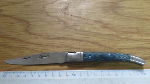 Superb Vintage `Laguiole` Folding Knife With Blue Stained Wood Handle L: 20,2 cm