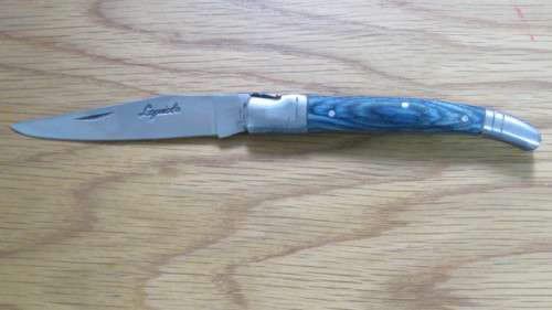 Superb Vintage `Laguiole` Folding Knife With Blue Stained Wood Handle L: 20,2 cm