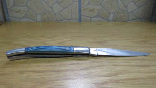 Superb Vintage `Laguiole` Folding Knife With Blue Stained Wood Handle L: 20,2 cm