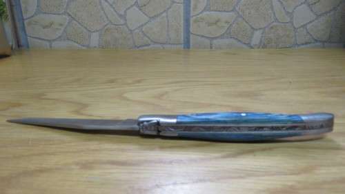 Superb Vintage `Laguiole` Folding Knife With Blue Stained Wood Handle L: 20,2 cm