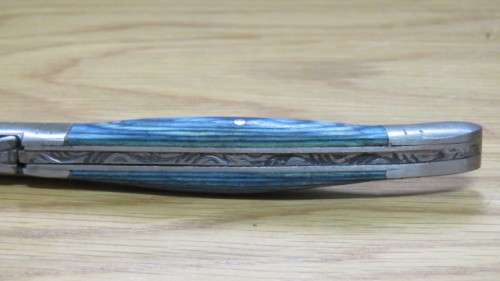 Superb Vintage `Laguiole` Folding Knife With Blue Stained Wood Handle L: 20,2 cm
