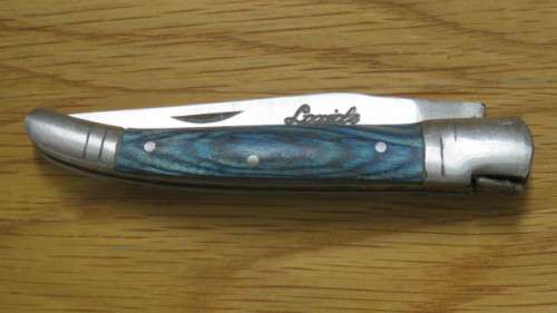 Superb Vintage `Laguiole` Folding Knife With Blue Stained Wood Handle L: 20,2 cm