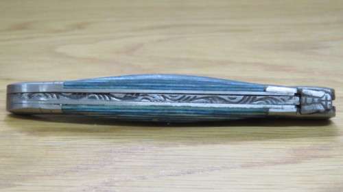 Superb Vintage `Laguiole` Folding Knife With Blue Stained Wood Handle L: 20,2 cm