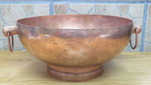 Beautiful Vintage De Klerk Original Copper Display Bowl With Side Drop Handles D: 26 cm H: 12 cm