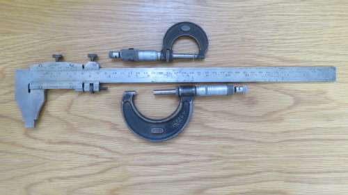 2 Vintage Moore and Wright (Sheffield) Micrometers/Chesterman Sheffield Machinist`s Vernier Caliper