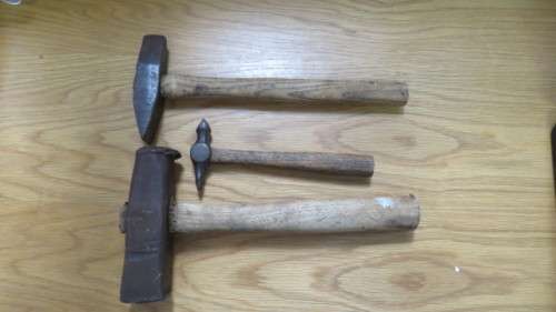 Collection of Three Vintage Hammers With Wooden Handles SOLD AS IS Details in Description.