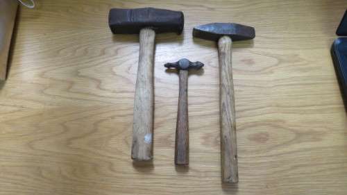 Collection of Three Vintage Hammers With Wooden Handles SOLD AS IS Details in Description.