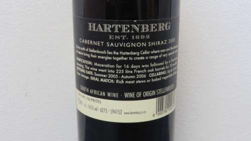 Sealed 70ml Bottle of Hartenberg 2005 Cabernet Sauvignon Shiraz