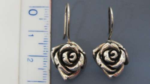 Beautiful Vintage Sterling Silver Rose Threader Earrings 14 x 27 mm 3.5 g