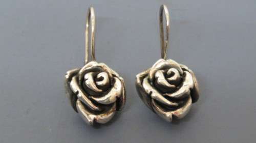 Beautiful Vintage Sterling Silver Rose Threader Earrings 14 x 27 mm 3.5 g