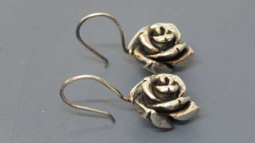 Beautiful Vintage Sterling Silver Rose Threader Earrings 14 x 27 mm 3.5 g