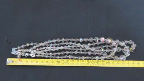 Beautiful Vintage Triple String Cut Glass Beaded Necklace With Extender Chain L: 23 cm