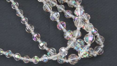 Beautiful Vintage Triple String Cut Glass Beaded Necklace With Extender Chain L: 23 cm