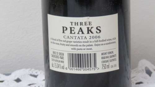Sealed 750ml Bottle of Three Peaks 2006 Cantata