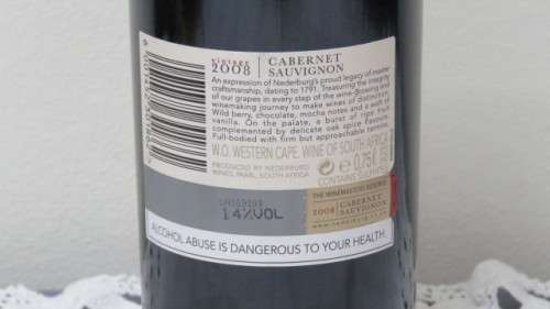 Sealed 750ml Bottle of Nederburg 2008 Cabernet Sauvignon