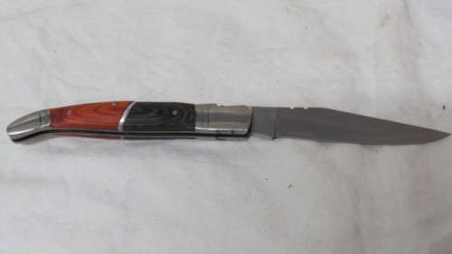 Stunning Vintage `Laguiole` Folding Knife With Two Tone Wood Handle L: 21,5 cm