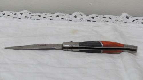 Stunning Vintage `Laguiole` Folding Knife With Two Tone Wood Handle L: 21,5 cm