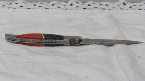 Stunning Vintage `Laguiole` Folding Knife With Two Tone Wood Handle L: 21,5 cm