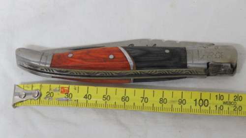 Stunning Vintage `Laguiole` Folding Knife With Two Tone Wood Handle L: 21,5 cm