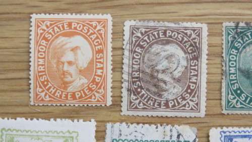 Six Sirmoor State (Himachal Pradesh, India) Stamps Details in Description SOLD AS IS