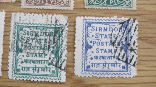 Six Sirmoor State (Himachal Pradesh, India) Stamps Details in Description SOLD AS IS