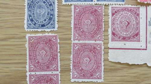 30 Mint Travancore (India) Stamps `Conch Shell` Series Details in Description SOLD AS IS
