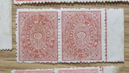 Twenty Mint Travancore (India) `Conch Shell` Stamps Details in Description SOLD AS IS