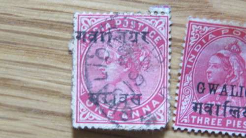 Five Gwalior (Madhya Pradesh, India) Stamps Details in Description SOLD AS IS