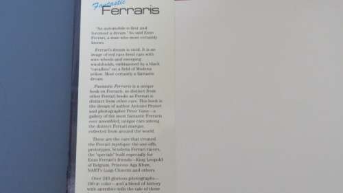 Vintage `Fantastic Ferraris` Hard Cover Book by Antoine Prunet and Peter Vann