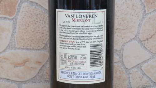 Sealed 750ml Bottle of Van Loveren 2008 Merlot