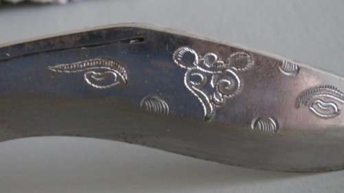 Vintage Nepal Knife in Leather Sheath Brass Finishes Wood Handle Engraving on Blade L: 18 cm