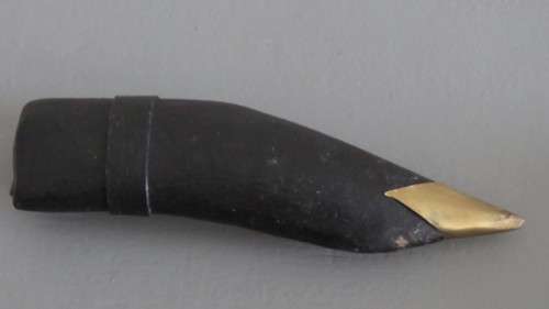 Vintage Nepal Knife in Leather Sheath Brass Finishes Wood Handle Engraving on Blade L: 18 cm